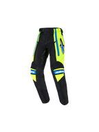 Alpinestars 2026 Kids Racer Nomur bukser, motocross-bukser til børn, mørkeblå med gul fluo og UCLA-blå detaljer, stjerne-logo på låret, 'astars'-branding på knæene, ergonomisk forbuet design til off-road kørsel