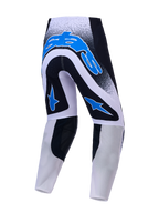 Alpinestars Supertech Hiten AFD motocrossbukser, professionelle terrænbukser set bagfra, sort, hvid og blå, med åndbar stretch-mesh-konstruktion