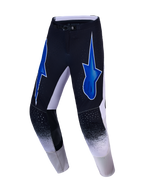 Alpinestars Supertech Hiten AFD motocrossbukser i sort og hvid med blå stjernegrafik og performance-ventilation.