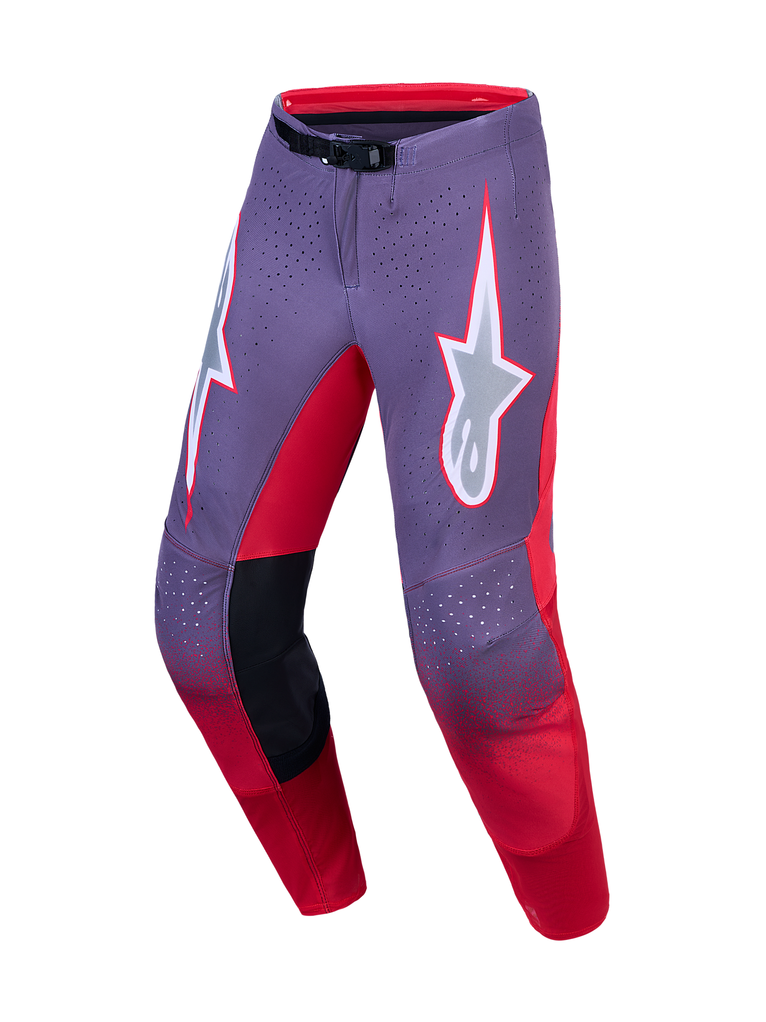Alpinestars Supertech Hiten AFD motocrossbukser, lilla og rød, laserskåret ventilation og præcis race-pasform