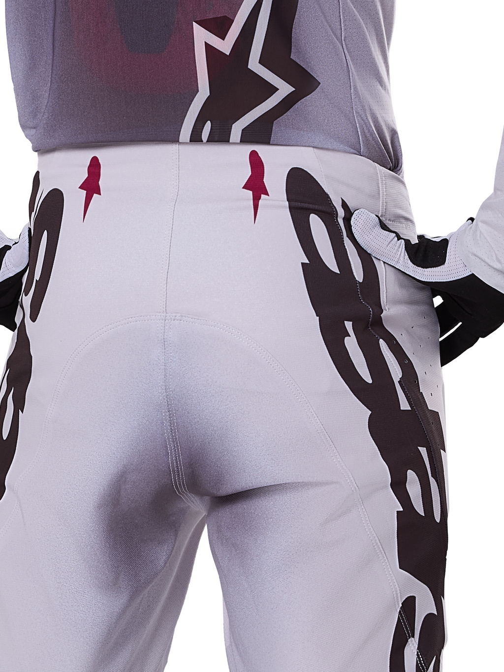 Alpinestars 2025 Supertech Maker bukser, motocrossbukser, sølv og sort, atletisk pasform med knæpaneler i gedelæder og Stretchnet-zoner, holdbart og let design til professionel motocross