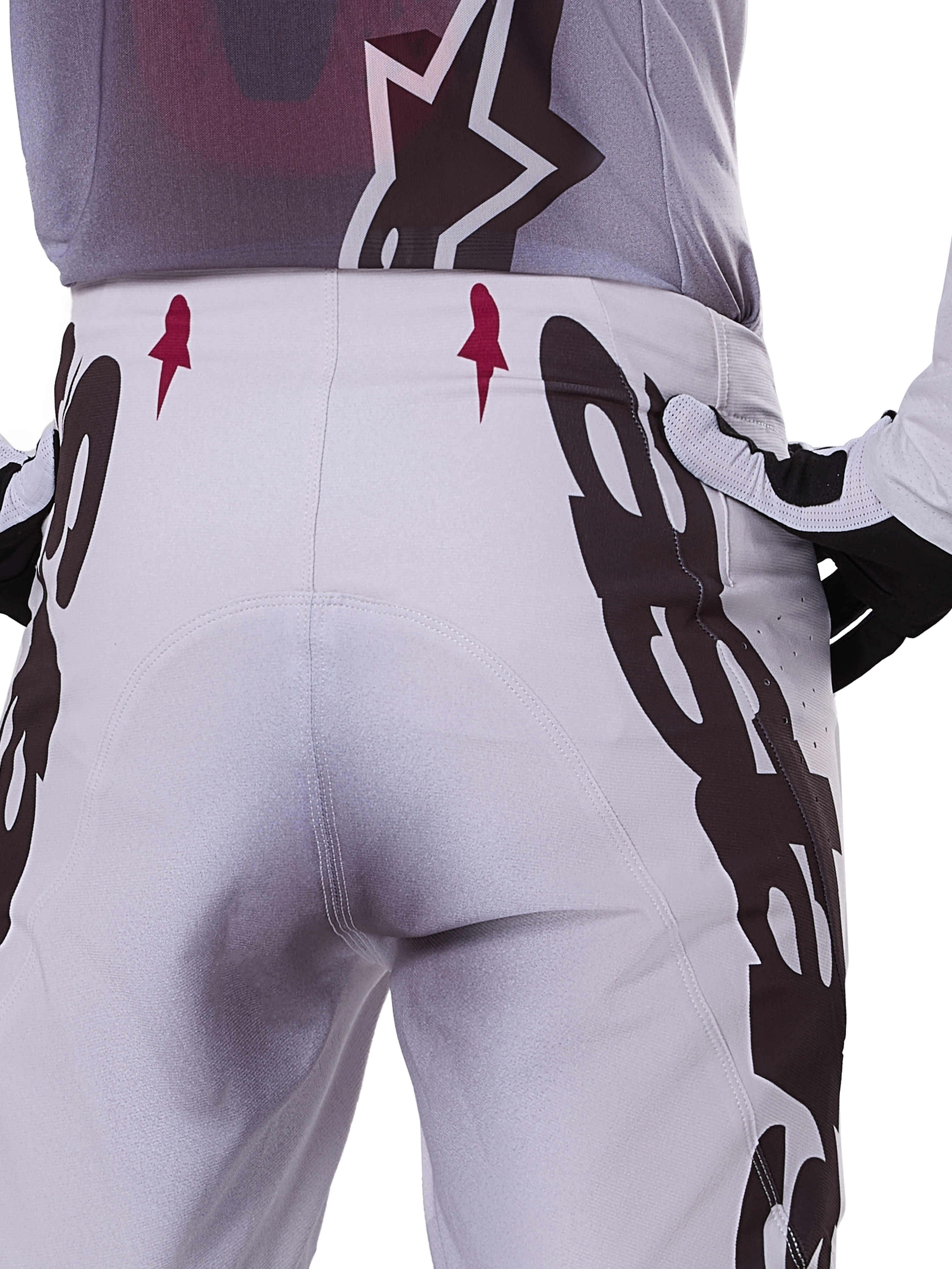 Alpinestars 2025 Supertech Maker bukser, motocrossbukser, sølv og sort, atletisk pasform med knæpaneler i gedelæder og Stretchnet-zoner, holdbart og let design til professionel motocross
