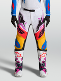 Alpinestars Supertech Dyna bukser, herre-motocrossbukser, hvid og blå flerfarvet, stretch-ripstop med læderpaneler.