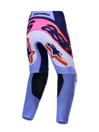 Alpinestars Supertech Dyna motocrossbukser, set bagfra, i lys og mørk lilla med pink fluo-detaljer.