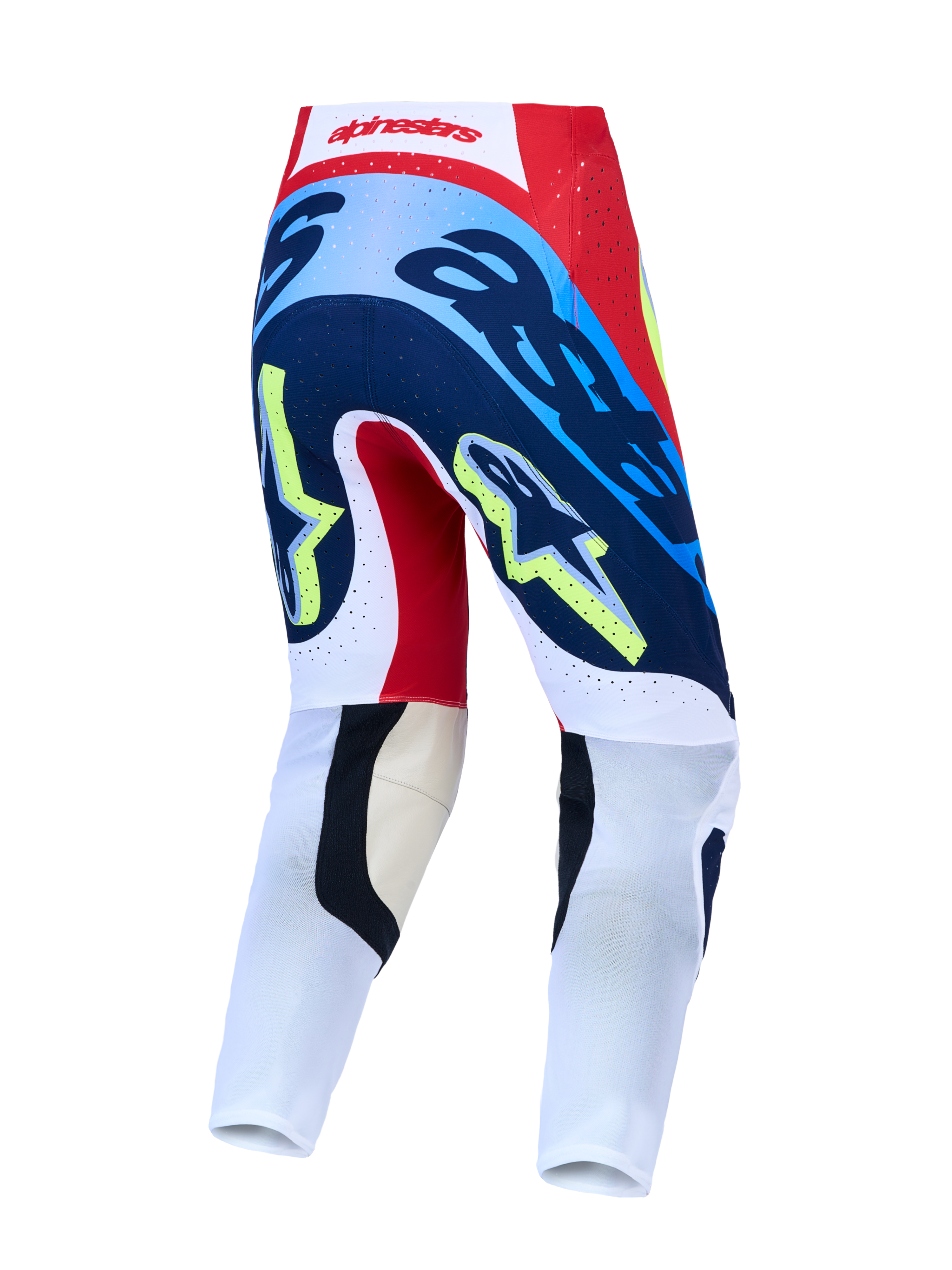 Alpinestars Supertech Dyna Motocross Pants, rear view of red and navy blue racing gear with an athletic fit.