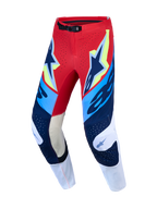 Alpinestars Supertech Dyna Pants, Men's Motocross Racing Pants, Red, White, and Navy Blue with leather knee panels.