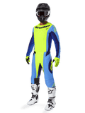 Alpinestars 2025 Techstar Melt Gear Set, komplet motocross-raceroutfit, neongul og blå, sort hjelm med goggles, gule og sorte handsker, hvide og sorte støvler, fuldt MX-udstyrssæt
