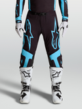 Alpinestars Supertech Vesta Bukser, pro motocrossracingudstyr, sort og tyrkis, stjernegrafik og læderpaneler på knæene