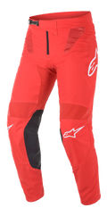 Alpinestars Supertech Blaze bukser, motocross-racerbukser, klar rød og sort, med mesh-ventilationspaneler, indvendige knæforstærkninger i sort læder, hvide A-star-logodetaljer og et justerbart skraldespænde i taljen til high-performance terrænkørsel