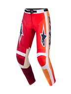 Alpinestars 2026 Racer Portl bukser, motocross-bukser, rød og lysegrå med mørkegrå logoer, livlige orange gradueringer og hvide striber, stor Astar-branding på lårene, lysegrå læderforstærkninger på indersiden af knæene, sort taljespænde, holdbart udstyr til off-road racing