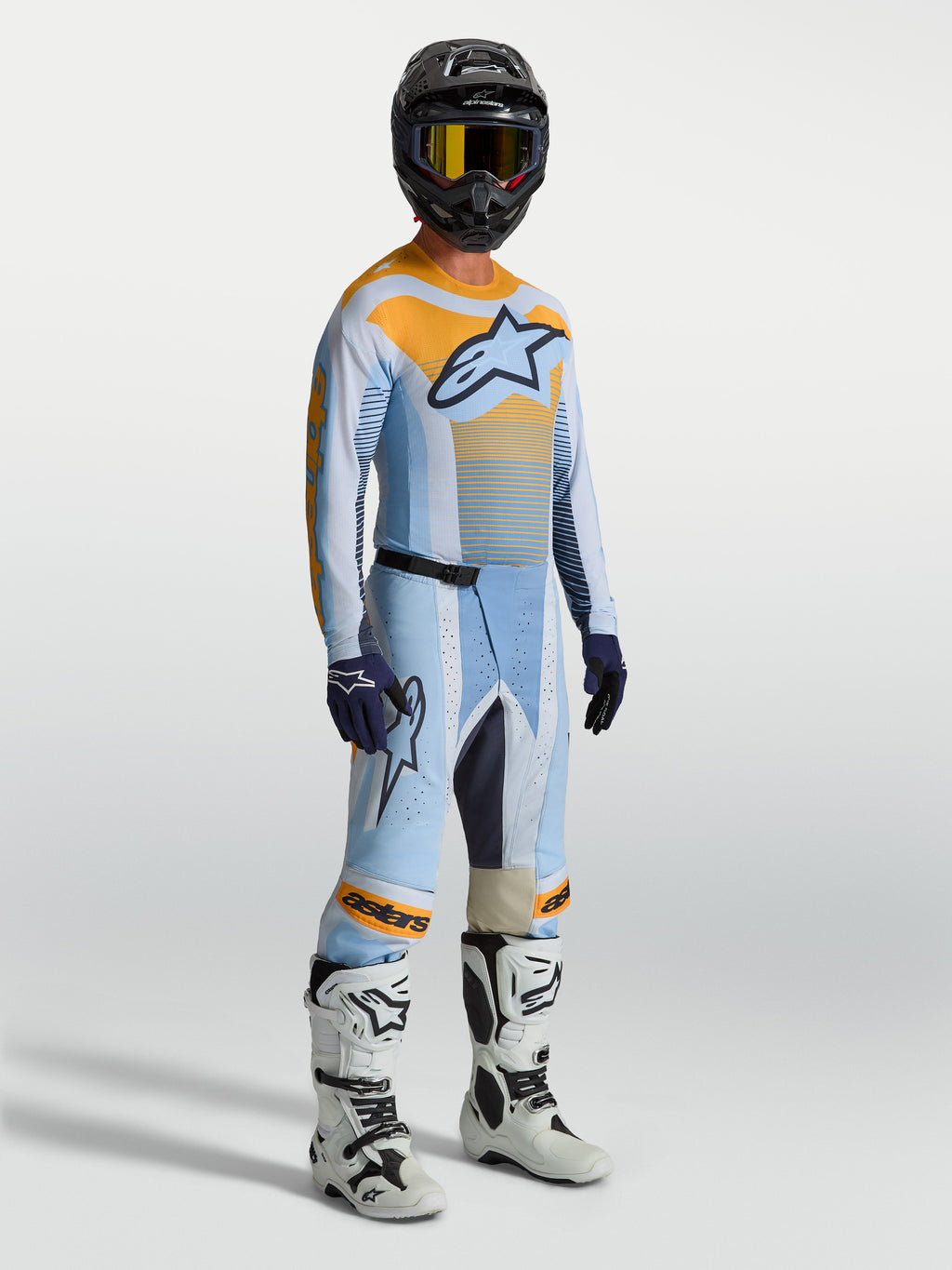 Alpinestars Techstar Maven Bukser, herre-motocrossbukser i blå og orange, atletisk race-pasform med holdbare strækzoner