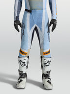 Alpinestars Techstar Maven Bukser, blå og orange motocross-bukser med laserudskåret ventilation og ergonomisk race-pasform.