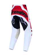 Alpinestars Techstar Maven Men's Motocross Pants in Fire Red and white, featuring durable goat leather inner knee panels.