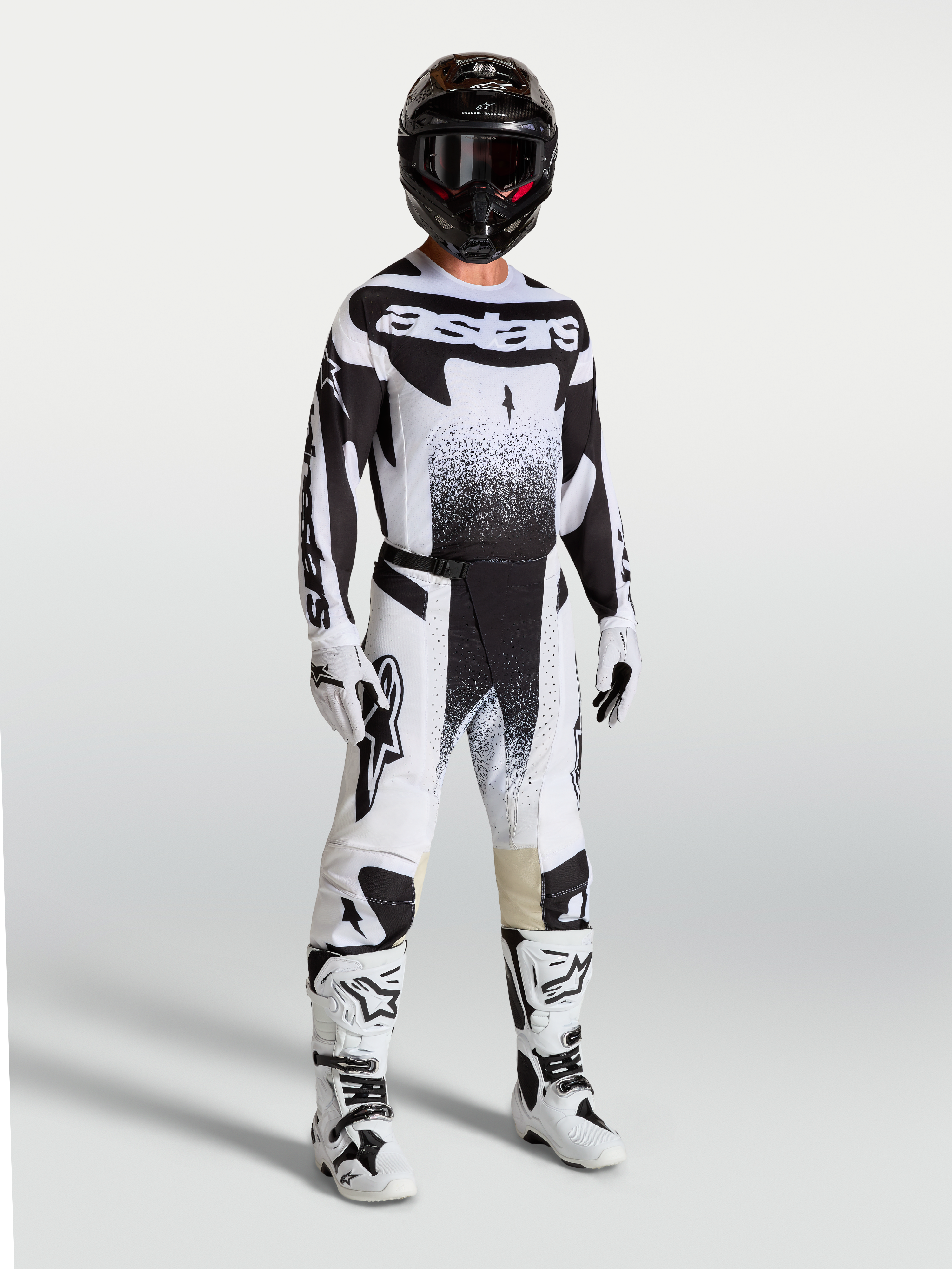 Alpinestars Techstar Swan bukser, herre-motocrossbukser, sort og hvid, atletisk race-pasform, strækbart ripstop-stof