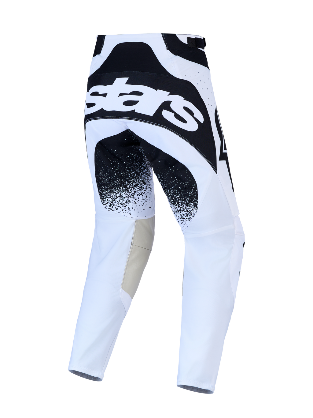 Alpinestars Techstar Swan Bukser, hvide og sorte MX-bukser set bagfra med læder på knæene og race-pasform til motocross.