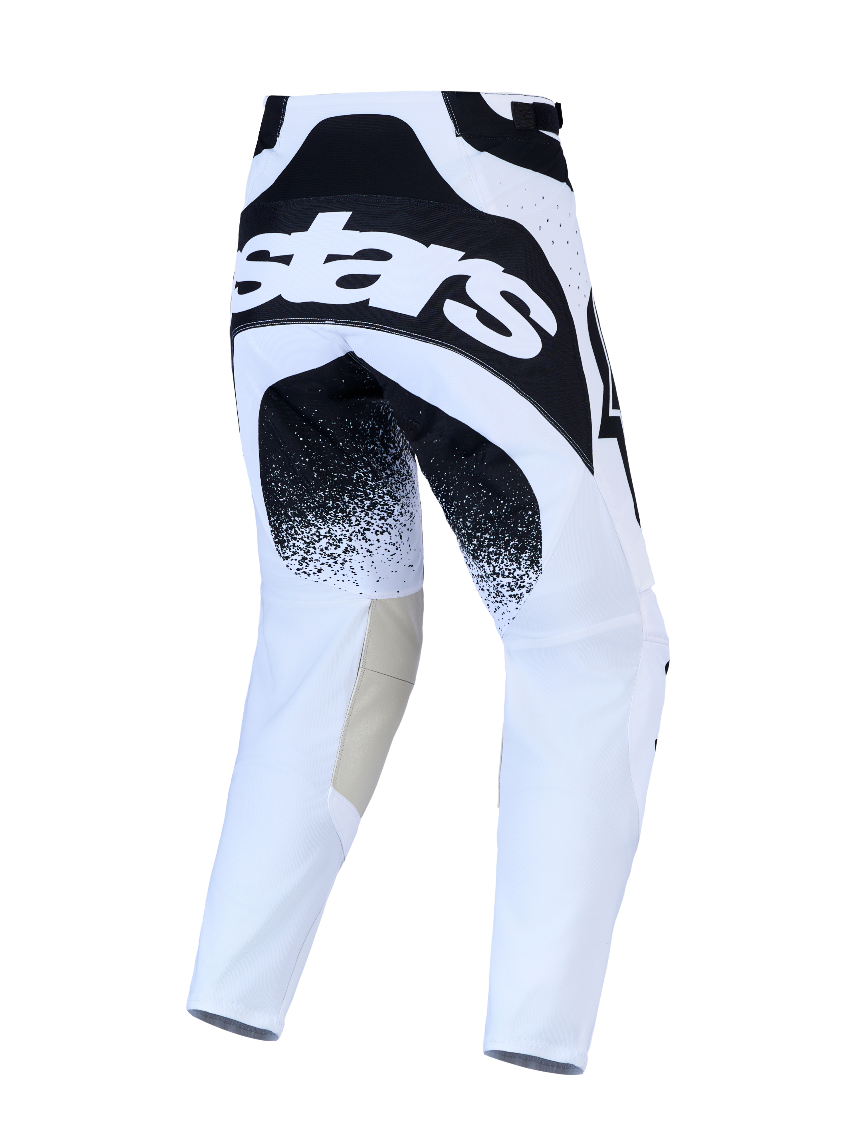 Alpinestars Techstar Swan Bukser, hvide og sorte MX-bukser set bagfra med læder på knæene og race-pasform til motocross.