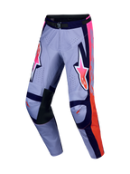Alpinestars Racer Air Hunt Motocross Pants, purple and pink fluo, featuring ventilated polyfabric and leather inner knees.