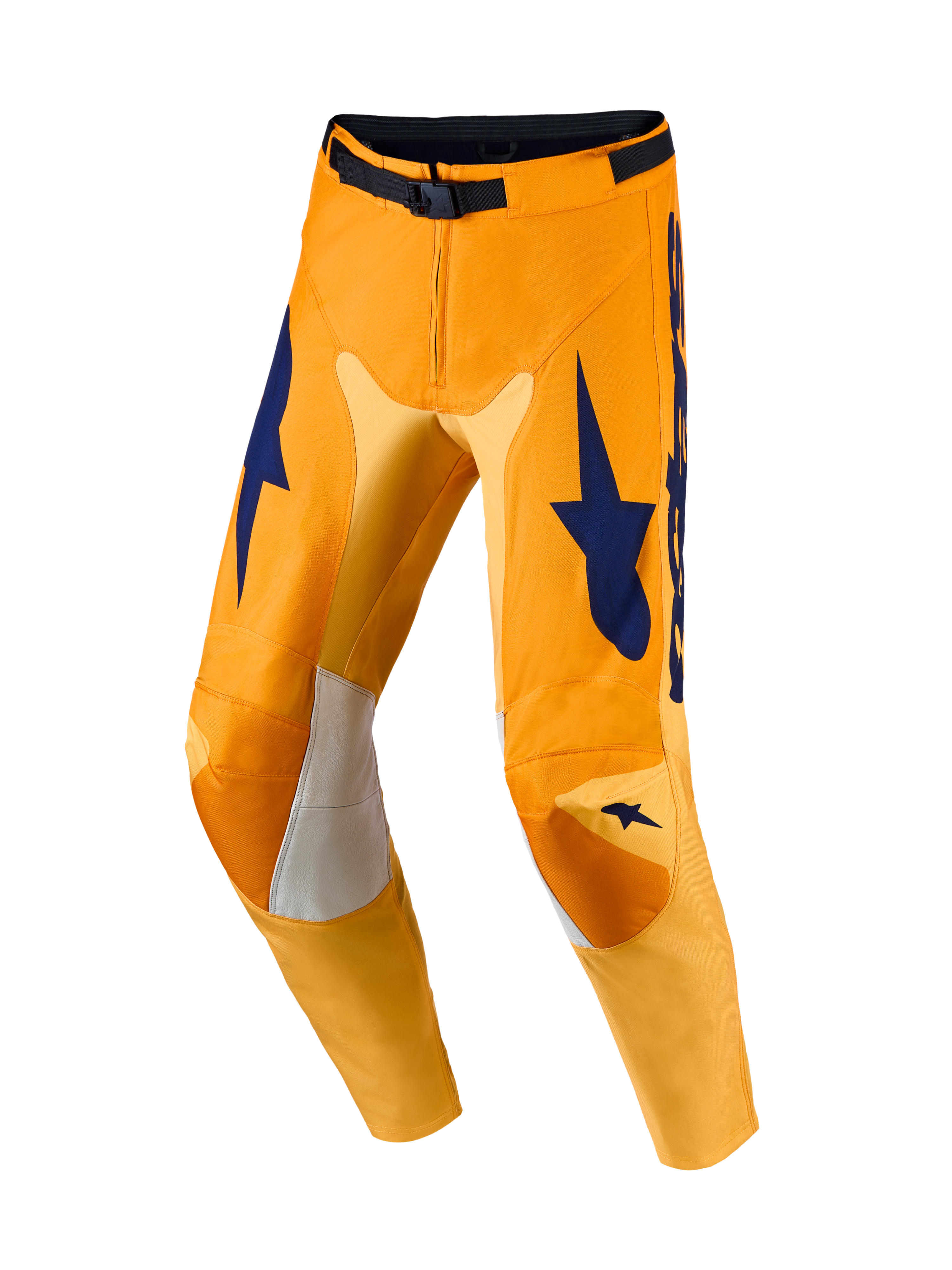 Alpinestars Racer Amber bukser og gear set, herre-motocrossbukser i orange og blå med strækpaneler til off-road.