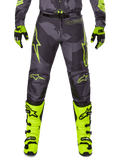 Alpinestars 2025 Racer Hollow Pants, motocross bukser, mørkegrå med neongule detaljer, neongule stjerne-logoer, sportsligt design til terrænkørsel