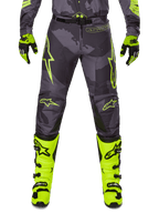 Alpinestars 2025 Racer Hollow Pants, motocross bukser, mørkegrå med neongule detaljer, neongule stjerne-logoer, sportsligt design til terrænkørsel