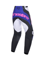 Alpinestars 2026 Techstar Knif bukser, motocross-bukser, sort, lysegrå og lilla med pink branding, set bagfra, viser multi-panel konstruktion, lilla bærestykke med pink logo og forstærket sædeområde til off-road racing