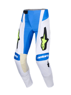 Alpinestars 2026 Techstar Knif bukser, motocross-bukser, Ucla blå, hvid og gul fluo, med et stort sort stjernelogo med fluorescerende gule detaljer, astars-branding på knæene, perforerede paneler til ventilation, sportsligt design til off-road racing.