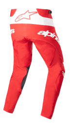 Alpinestars 2023 Techstar Arch Pants, Motocross Pants, Mars Red and White, rear view featuring bold white branding and star logo, dark inner leg reinforcements, technical design for off-road performance