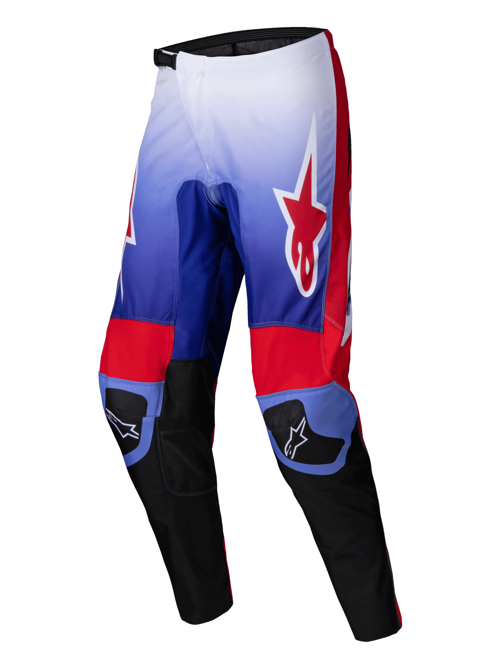 Alpinestars 2025 Fluid Wurx Bukser, motocross-ridingstøvler, lilla og rød med 600D polyfabric-konstruktion og stretchfløjlspaneler