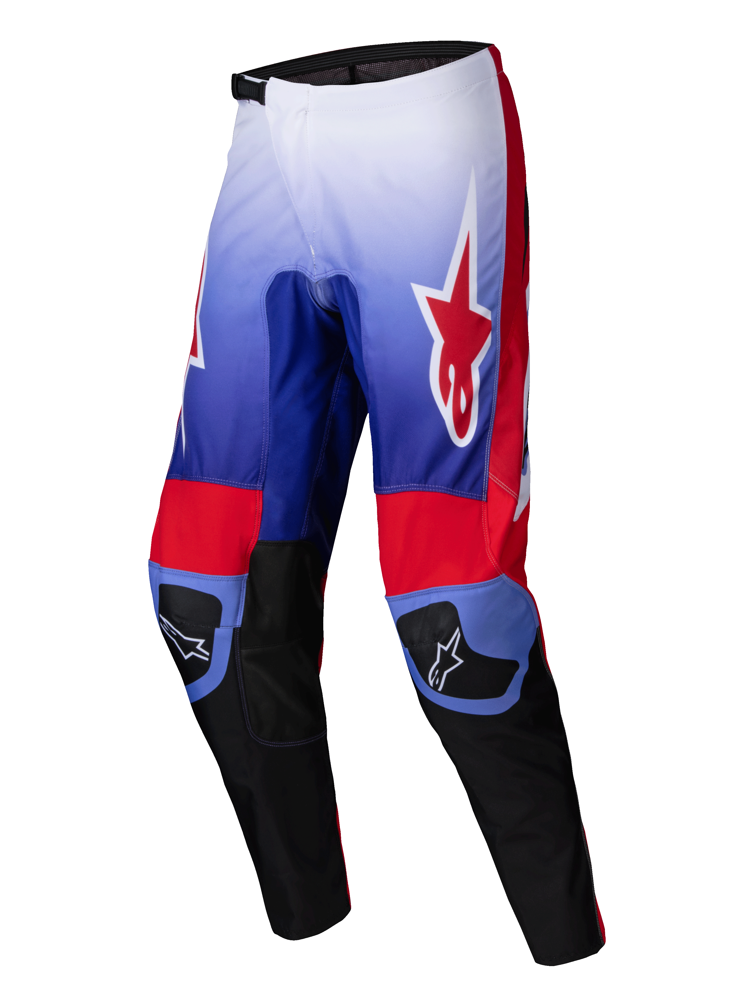 Alpinestars 2025 Fluid Wurx Bukser, motocross-ridingstøvler, lilla og rød med 600D polyfabric-konstruktion og stretchfløjlspaneler