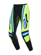 Alpinestars 2026 Techstar Nomur bukser, motocrossbukser, fluorescerende gul og mørkeblå med UCLA Blue-detaljer, med fremtrædende Alpinestars stjernelogo og 'astars' branding, forstærkede knæpaneler og perforerede detaljer for luftgennemstrømning.