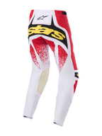 Alpinestars 2026 Techstar Nomur bukser, motocross-bukser, hvid, rød og sort, set bagfra med gul 'Stars'-branding og rød nistret grafik, holdbar multi-panel-konstruktion til off-road racing
