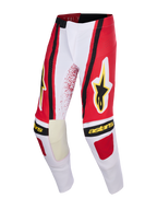 Alpinestars 2026 Techstar Nomur bukser, motocross-bukser, lysegrå, rød og sort, med gult Alpinestars stjerne-logo og tekst, forstærkede indvendige knæpaneler, atletisk race-fit design til off-road kørsel
