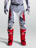 Alpinestars Racer Air Lone bukser, motocrossbukser i grå camo og rød, med perforeret stof og læderforstærkede knæ