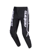 Alpinestars 2026 Fluid Apex bukser, motocross-bukser, sort og grå, med hvidt lodret astars-logo på benene, ergonomisk forbuet sport-fit design, holdbar 600D polystof-konstruktion til off-road kørsel
