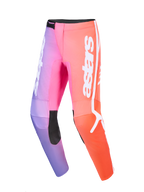 Alpinestars 2026 Fluid Apex bukser, motocrossbukser, flerfarvet med lilla, pink og orange farveovergang, hvidt astars-branding, sorte forstærkede indvendige knæpaneler, ergonomisk 3D-design til off-road kørsel