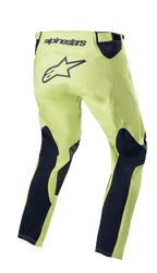Alpinestars 2023 Racer Hoen Pants, Motocross Pants, Fluorite Green and Night Navy, rear view featuring neon green chassis with navy blue leg panels, large black star logo on the seat area, ergonomic pre-curved design for off-road racing