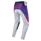 Alpinestars 2024 Racer Hoen bukser, motocross off-road bukser, lysegrå med lilla og hot orange detaljer, rødt logo på bagsiden, holdbart materiale, ergonomisk pasform