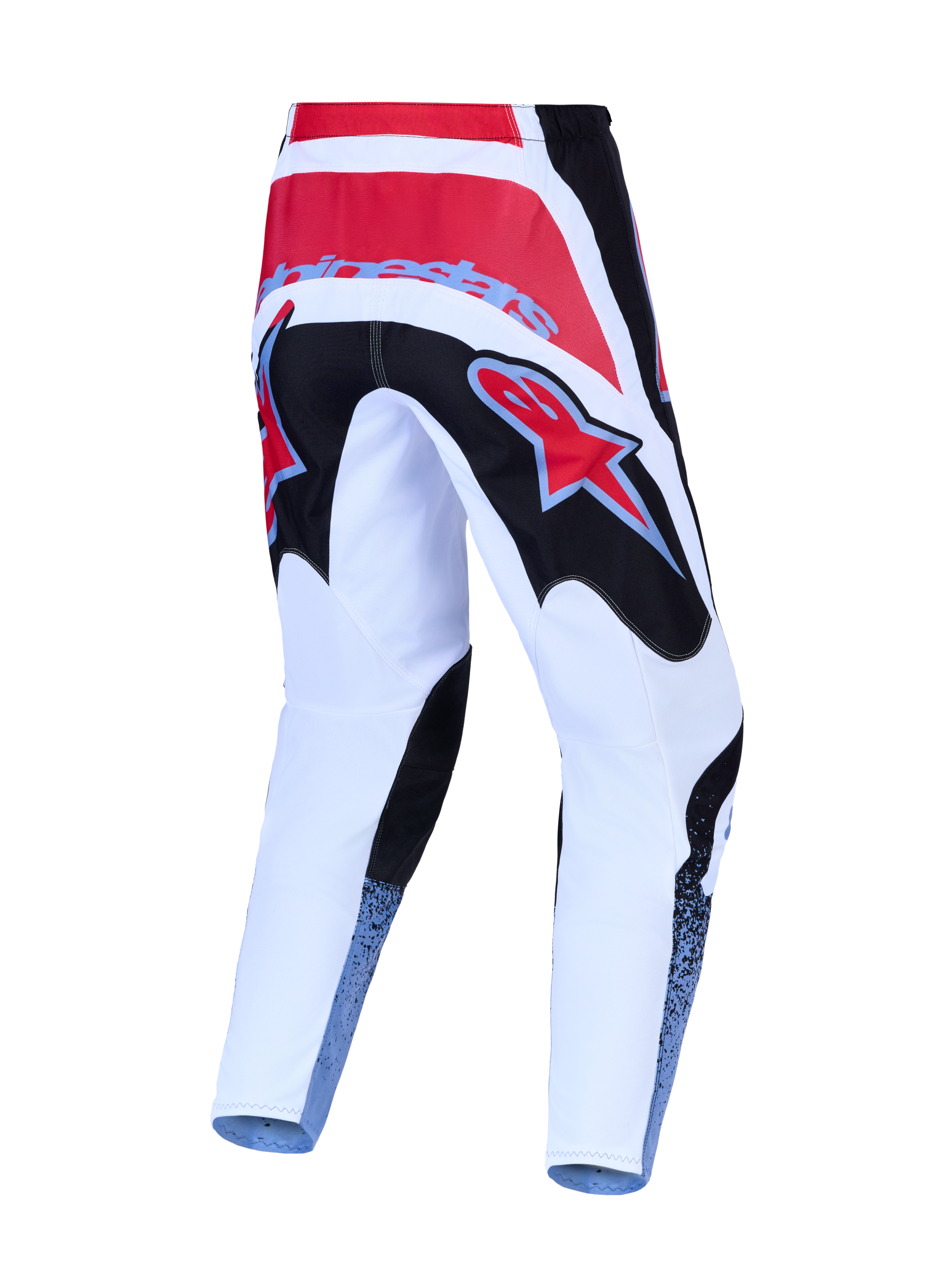 Alpinestars Fluid Drag Pants, Motocross Racing Pants in White and Black with Red Accents, Durable 600D Polyfabric, Rear View.