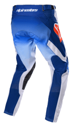 Alpinestars 2023 Racer Semi bukser, motocrossbukser, blå og hot orange, set bagfra med graduerede blå og hvide paneler, hot orange Alpinestars-logo på hoften, sorte læderforstærkninger på indersiden af benene, teknisk design til off-road kørsel