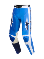 Alpinestars 2026 Racer Air Portl bukser, motocross-bukser, Ucla blå og hvid, med perforeret poly-tekstil for ventilation, indvendige knæpaneler i lyst læder, markante Astars-logoer og et sporty forbuet design til terrænkørsel.