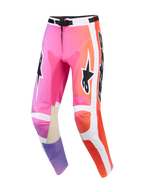 Alpinestars 2026 Racer Air Portl bukser, motocross-bukser, lyserød, orange og lilla multifarvet, med hvide sidepaneler, sorte Alpinestars-logoer, perforerede zoner for ventilation og indvendige knæforstærkninger i brunt læder
