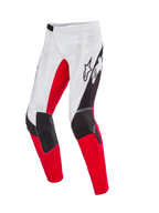 Alpinestars Limited Edition Techstar Deep Pants, Motocross Pants, White Black and High Red, featuring laser-perforated ventilation, 3D Babel knee construction with reinforced panels, and bold Alpinestars branding on the thighs, designed for professional off-road performance.