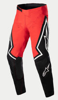 Alpinestars Techstar Acumen LE bukser, motocrossbukser, rød, sort og hvid, med rød overdel og sorte sektioner på underbenene, hvide stjernelogoer på siderne og et sort justerbart taljespænde, slidstærkt off-road racerudstyr.