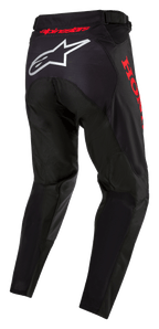 Honda Racer Iconic bukser, motocrossbukser, sort og rød, set bagfra med hvidt Alpinestars-logo på sædet og rød Honda-branding på siden, ergonomisk design med rødt logo i taljen til off-road racing