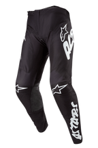 Alpinestars 2024 Racer Hana bukser, motocross- og terrænbukser, sort med hvide logoer, ergonomisk design med forbuede ben, holdbart og strækbart materiale til off-road kørsel