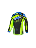 Alpinestars 2026 Kids Racer Nomur Jersey, langærmet motocross-trøje til børn, neongul og sort med blå detaljer, stort blåt stjernelogo på brystet, let og fugttransporterende materiale til off-road kørsel