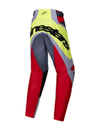 Alpinestars 2025 Youth Racer Melt bukser, motocross-bukser, klar rød og grå med neongult bærestykke, set bagfra med stort sort Alpinestars-logo over sædet, ergonomisk forbøjet konstruktion til motocross-løb for unge