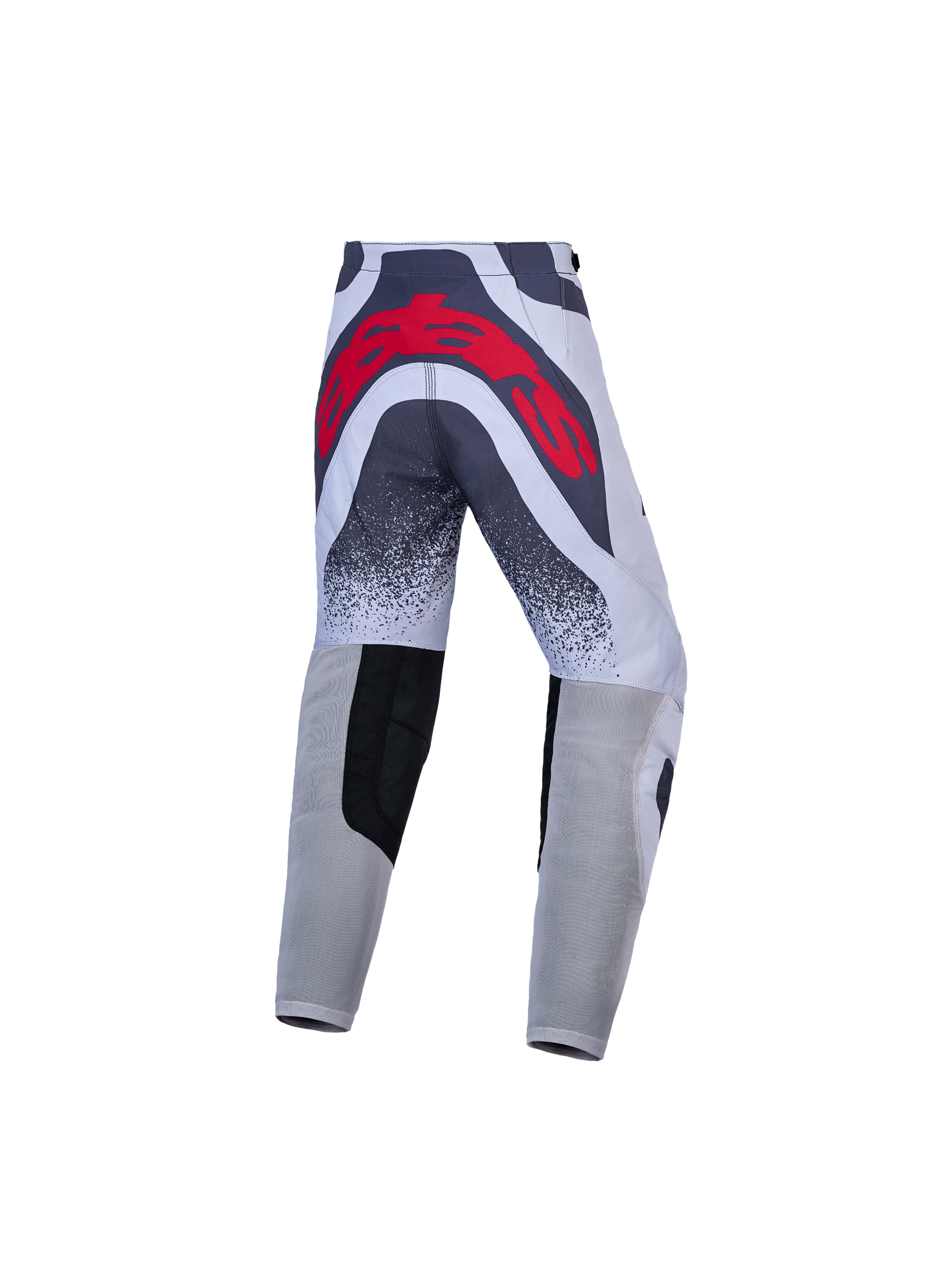 Alpinestars Supertech Swan motocrossbukser til ungdom i grå og rød, atletisk race-pasform med stort logo bagpå.