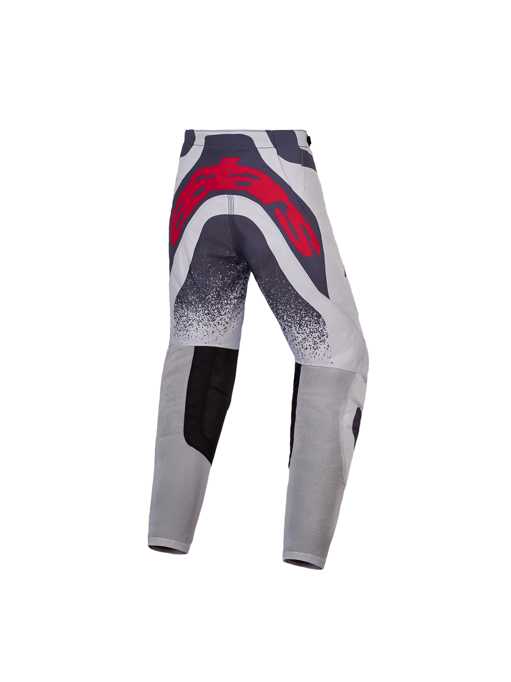 Alpinestars 2027 Supertech Swan Bukser Ungdom, motocross-racerbukser til off-road kørsel, grå og rød, med stort baglogo og ventilerede strækpaneler.