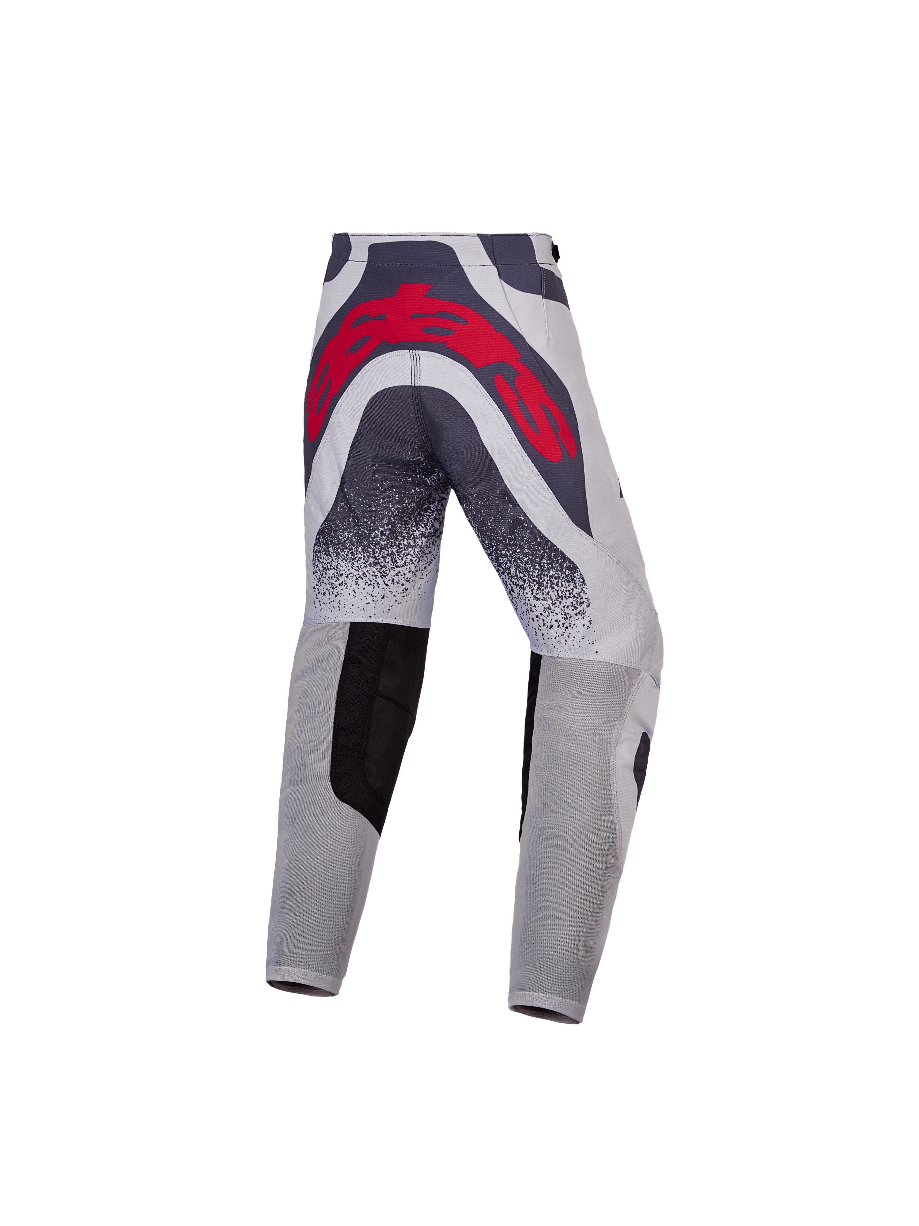 Alpinestars 2027 Supertech Swan Bukser Ungdom, motocross-racerbukser til off-road kørsel, grå og rød, med stort baglogo og ventilerede strækpaneler.